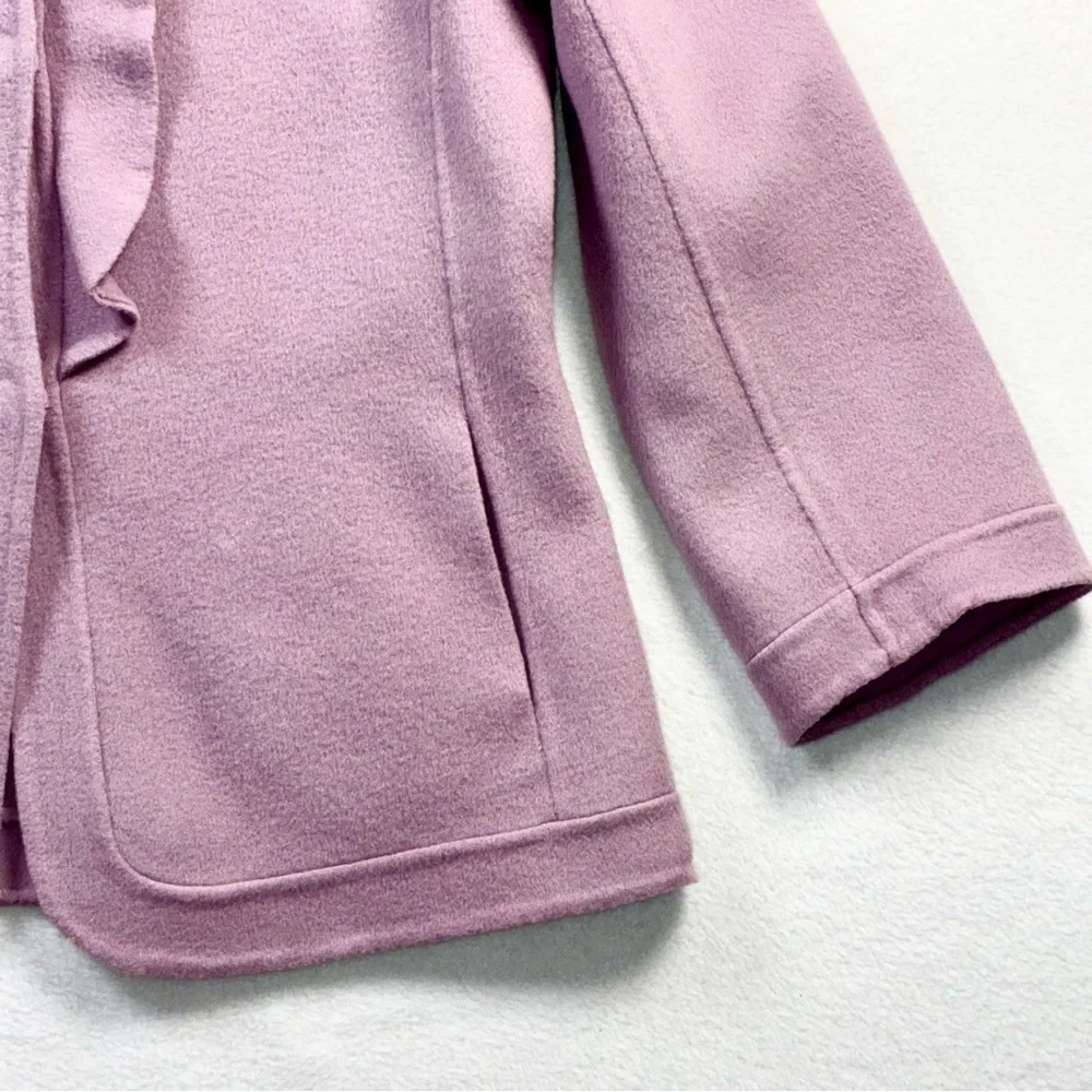 Talbots Petites Wool Blend Jacket Blazer Lavender Ruffle Front 4P 3/4 Sleeve